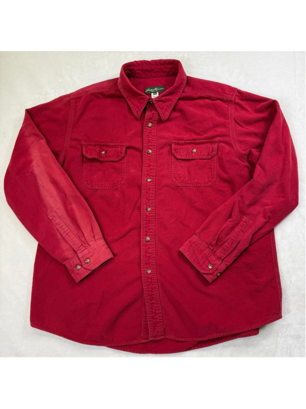 Men's Vintage Eddie Bauer Chamois Heavyweight‎ Casual Button Down Shirt XL Red - Picture 2 of 16